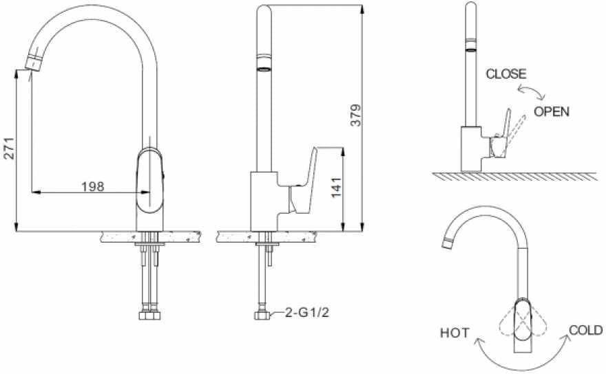 Смеситель для кухни (мойки) BRAVAT Pure F7105161C, однозахватный
