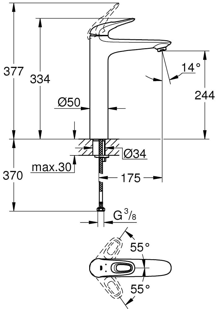 Смеситель для раковины (умывальника) Grohe Eurostyle 23570LS3, однозахватный
