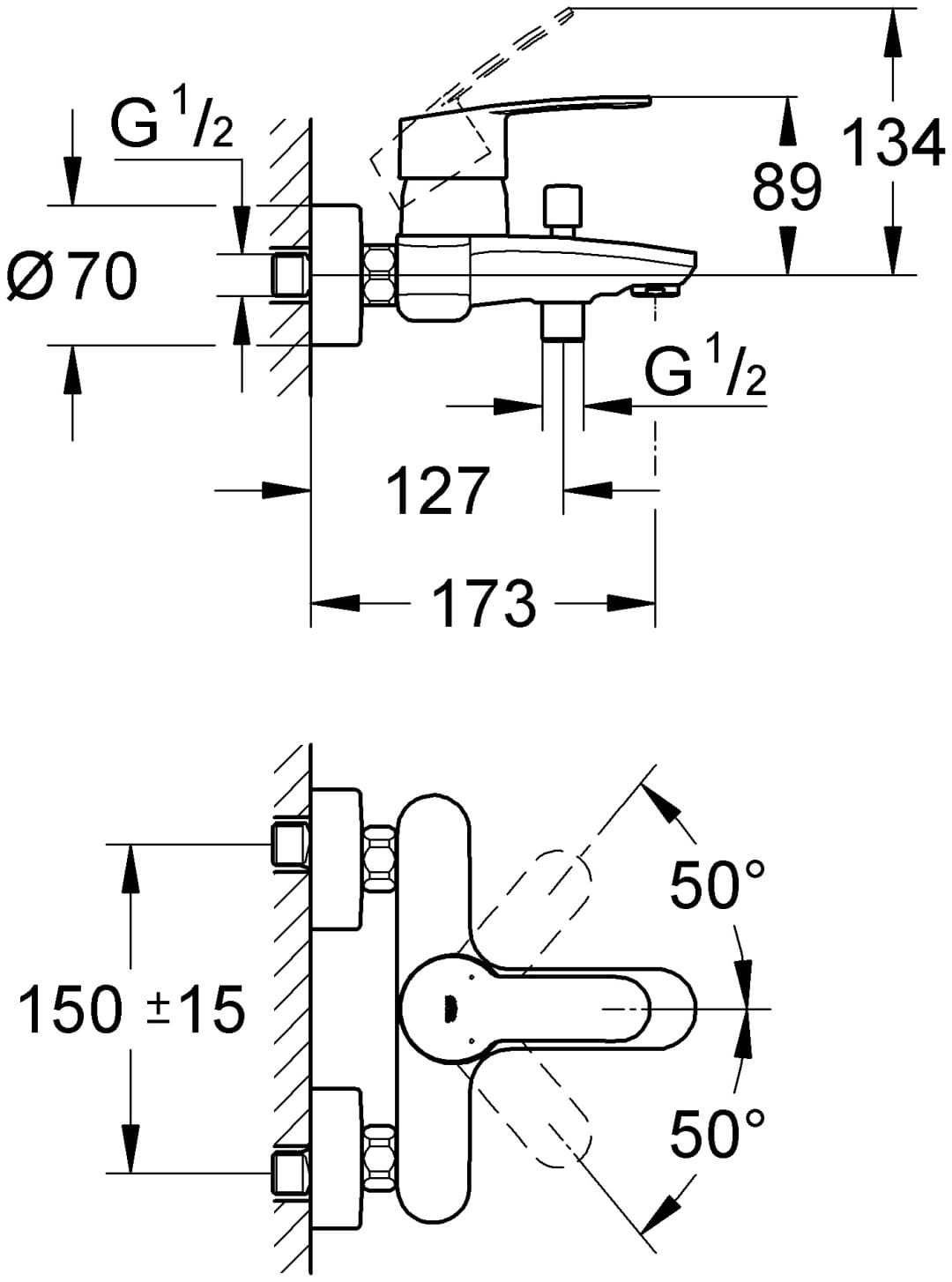 Смеситель для ванны с душем Grohe Eurostyle Cosmopolitan 33591002, однозахватный