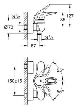 Смеситель для душа Grohe Eurostyle 33590LS3, однозахватный