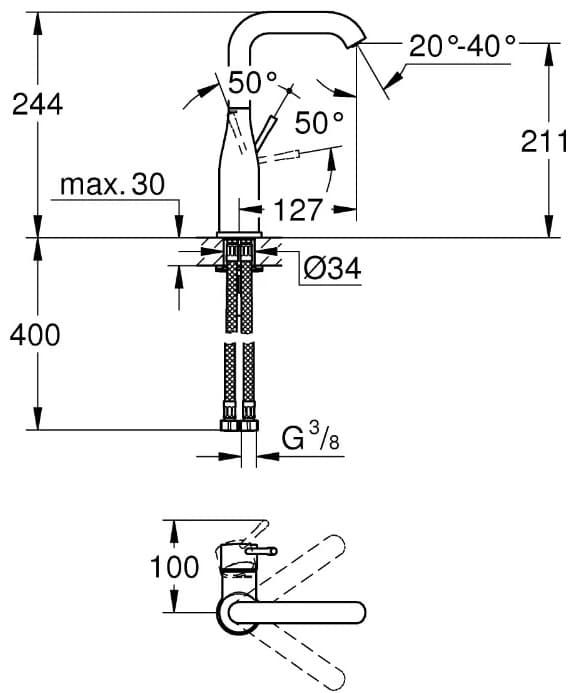 Смеситель для раковины (умывальника) Grohe Essence+ 23541001, однозахватный