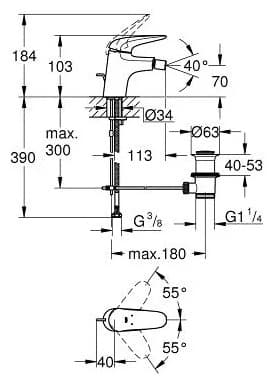 Смеситель для биде Grohe Eurostyle 23720003, однозахватный
