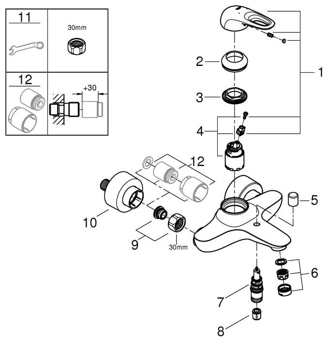Смеситель для ванны Grohe Eurostyle, латунь, цвет хром