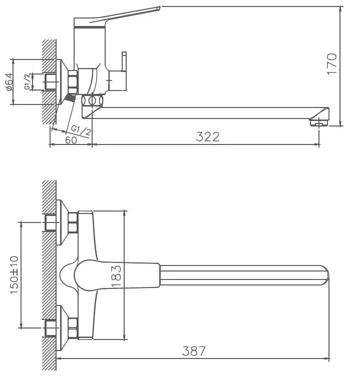 Смеситель для ванны Haiba HB22572, латунь, цвет хром