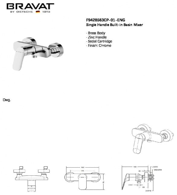 Смеситель для душа BRAVAT Joyful F9428563CP-01-ENG, латунь, цвет серебряный