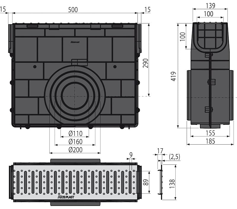 Alcaplast трап avz101-r101s (44х53 см)