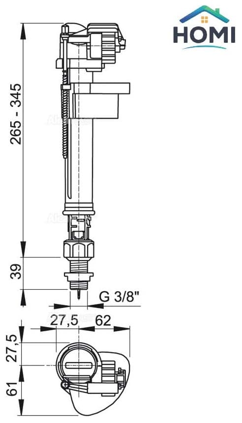 Alcaplast впускной механизм с нижней подводкой QuietFill Bottom 3/8, ABS-пластик, латунь