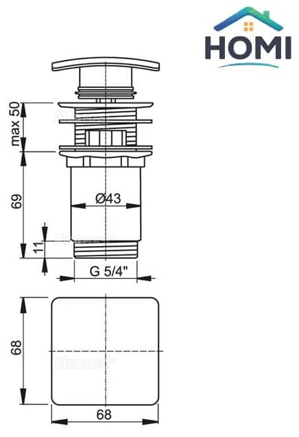 Донный клапан с переливом Alcaplast ClickFlow Square 5/4 32 мм