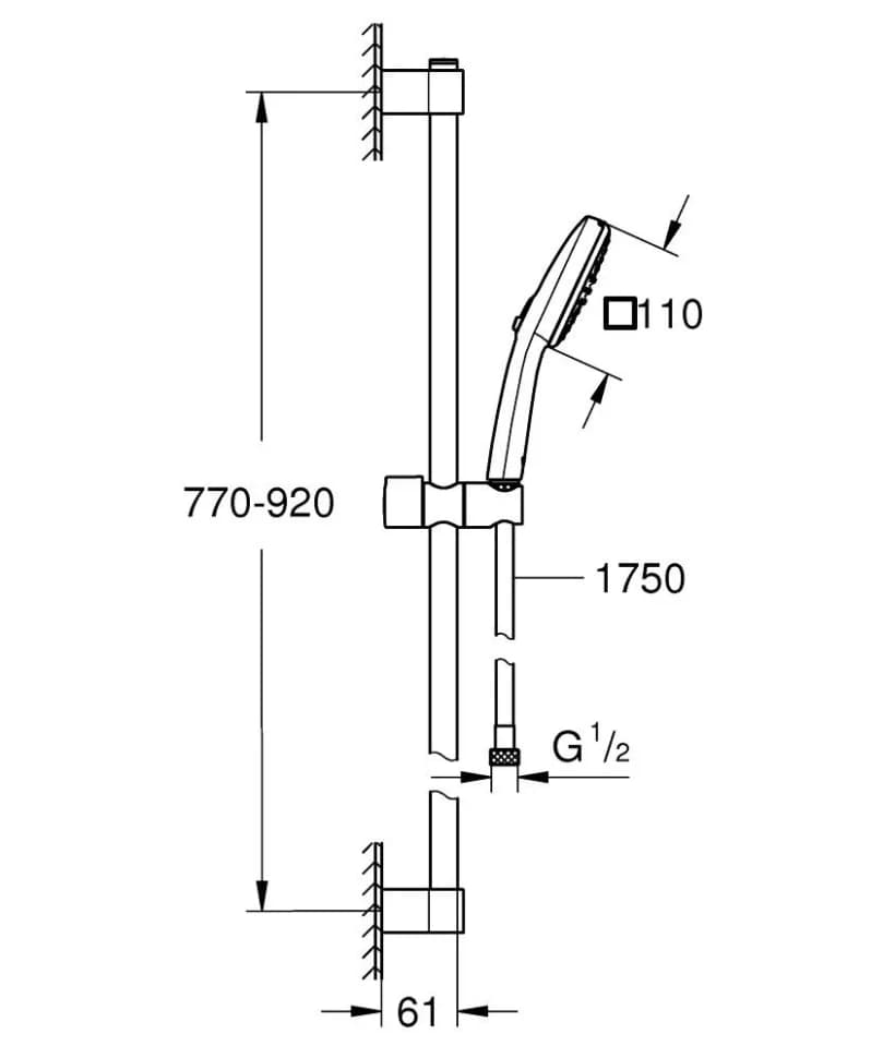 Набор для душа GROHE Tempesta Cube 110, 2 режима струи, штанга 900 мм, хром (26908003)