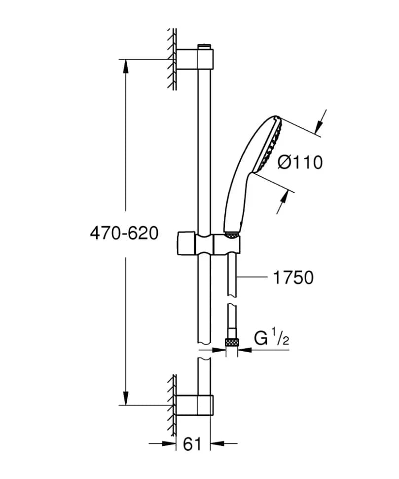 Душевой гарнитур GROHE Tempesta 110 лейка 1 режим, штанга 600 мм, 9,5 л/мин (27924003)