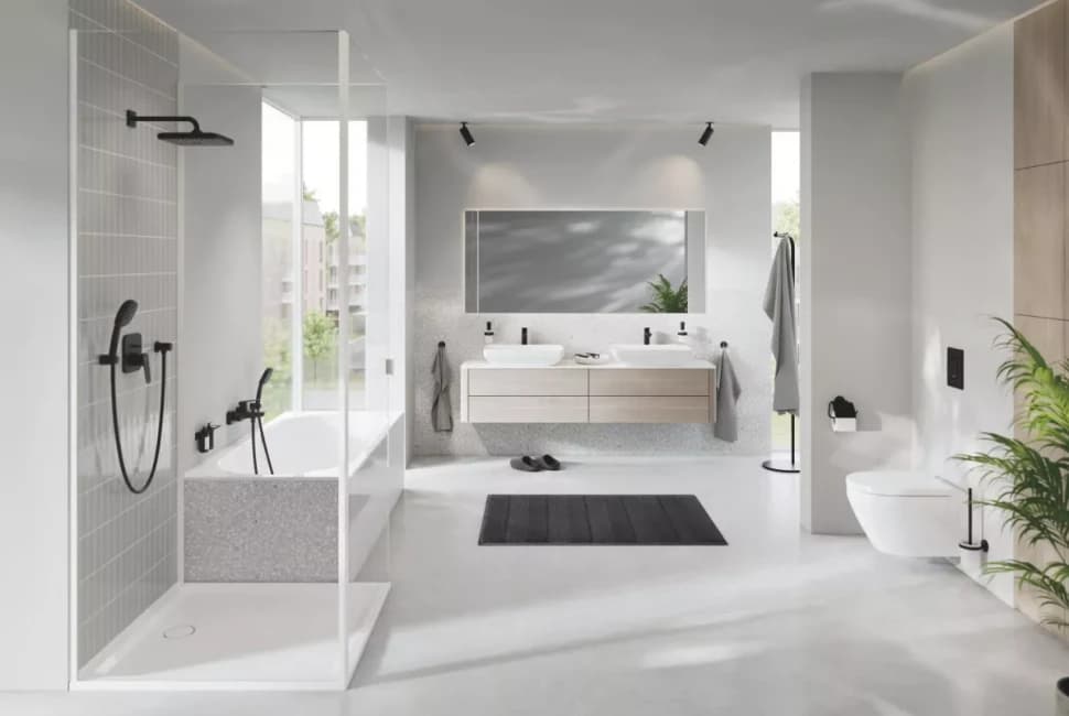 Верхний душ GROHE Tempesta 250 Cube с душевым кронштейном 380 мм, 1 режим струи, матовый черный (266872430)