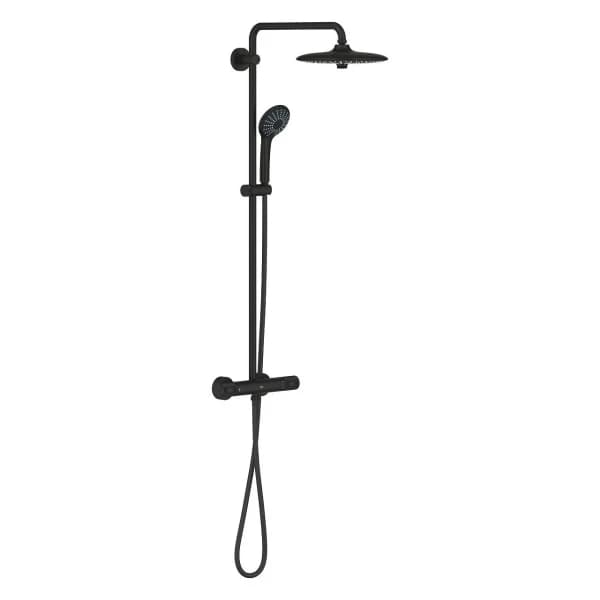 Верхний душ GROHE Tempesta 250 Cube с душевым кронштейном 380 мм, 1 режим струи, матовый черный (266872430)