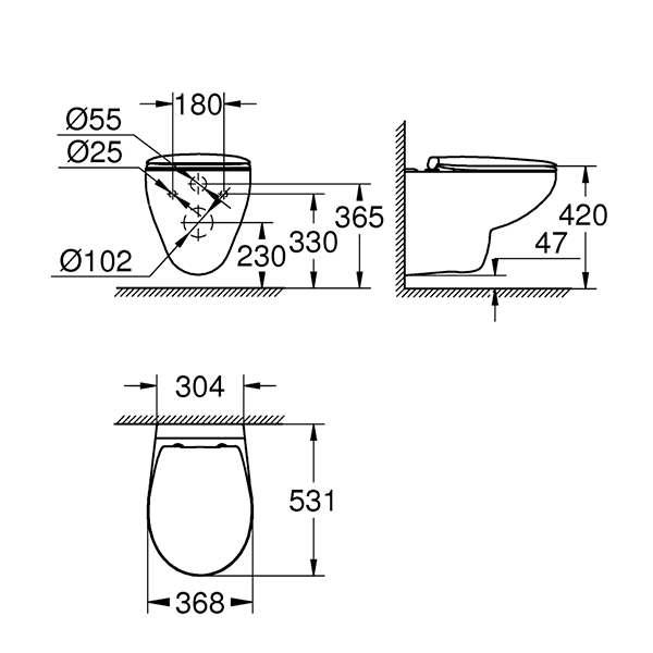 Унитаз подвесной безободковый Grohe bau ceramic в комплекте с сиденьем, микролифт
