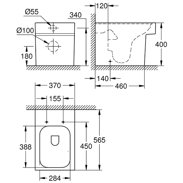 УНИТАЗ НАПОЛЬНЫЙ ПРИСТАВНОЙ БЕЗОБОДКОВЫЙ GROHE CUBE CERAMIC 3948500H