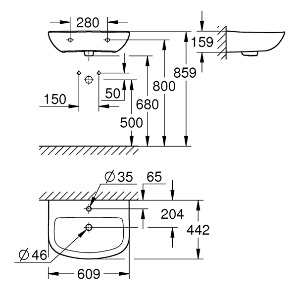 Раковина 60 Подвесная Grohe Bau Ceramic 39421000