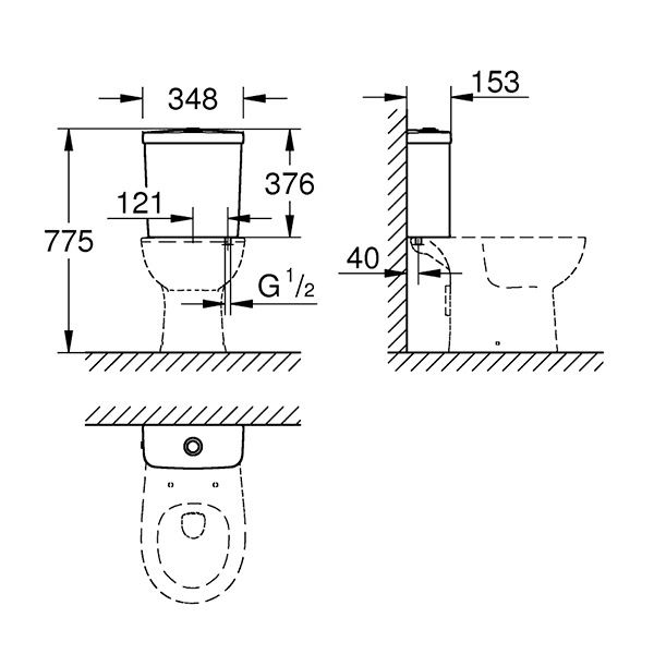 Бачок режим смыва: двойной, экономичный/обычный Grohe Bau Ceramic 39436000 (для унитаза 39349000)