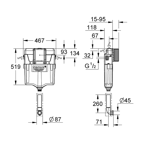 Бачок для воды 3-6 л Grohe (бачок скрытого монтажа как А112)