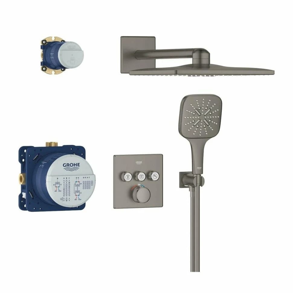 Душевая система GROHE Grohtherm SmartControl с термостатом для душа, темный графит матовый (34864AL0)