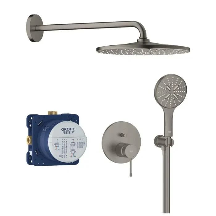 Душевая система GROHE Essence со смесителем для ванны, темный графит матовый (25287AL0)