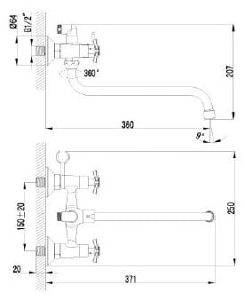 Смеситель для ванны с душем Lemark LM6541C, двухзахватный