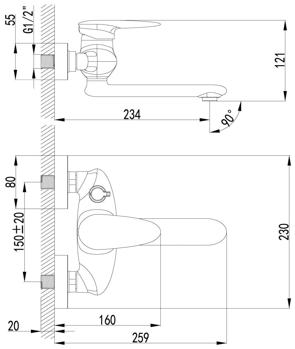 Смеситель для ванны Lemark Status LM4414C, однозахватный