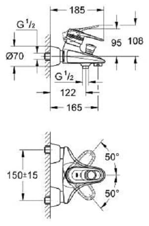 Смеситель для ванны Grohe Europlus 33553002, однозахватный