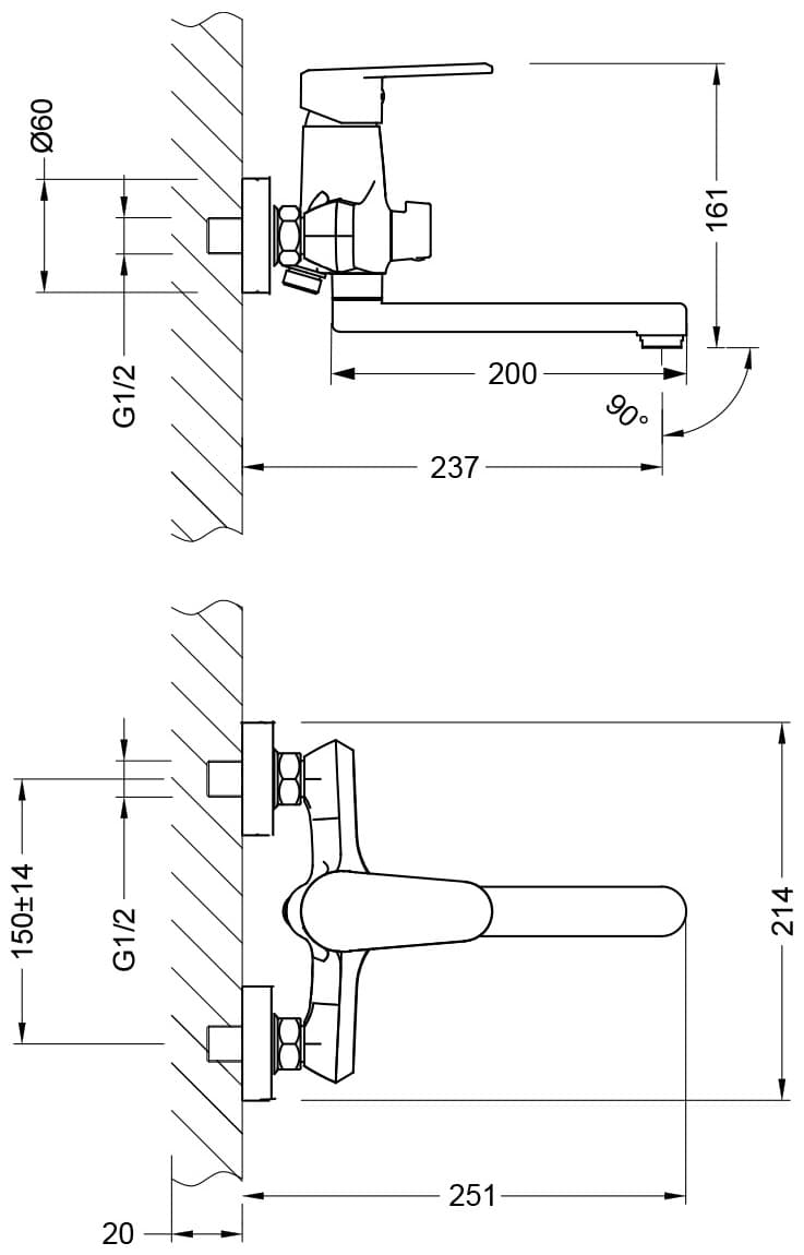 Смеситель для ванны с душем Lemark Point LM0317C, однозахватный