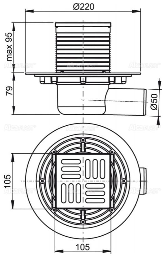 Alcaplast трап APV1321 (105х105 см)