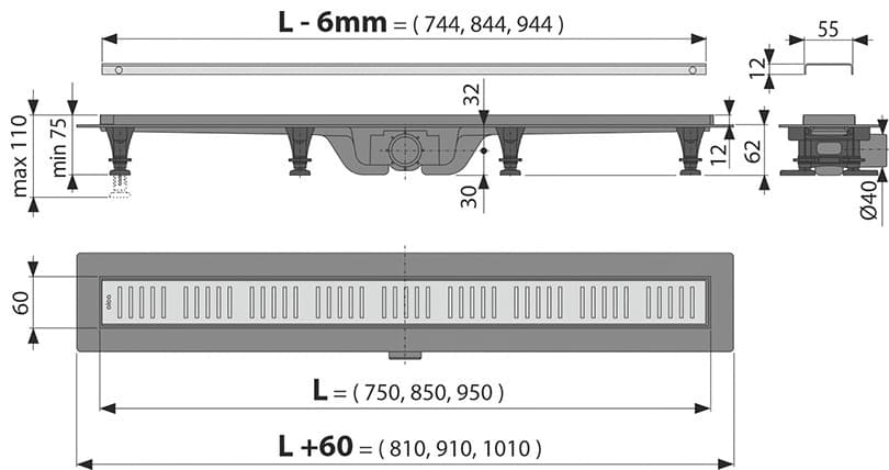 Alcaplast трап AG100401750 (6х75 см)