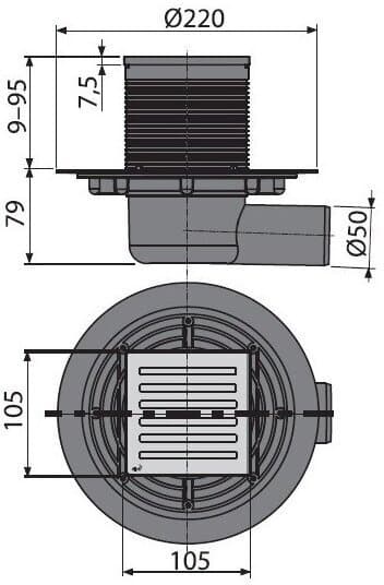 Alcadrain трап APV103 (105х105 см)