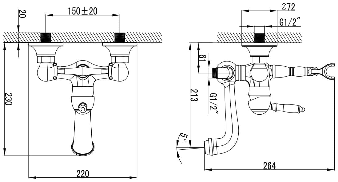 Смеситель для ванны Lemark LM4812C, латунь, цвет серебристый
