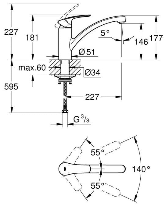 Смеситель для кухни (мойки) Grohe Eurosmart, матовый черный (332812433), однозахватный