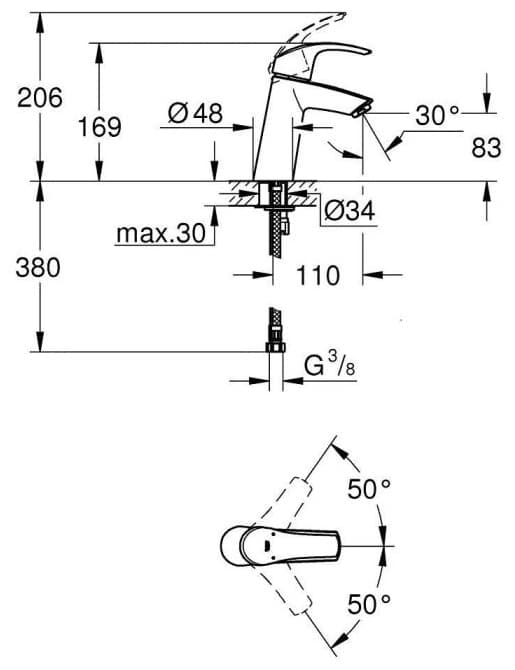 Смеситель для раковины (умывальника) Grohe 23324001, однозахватный