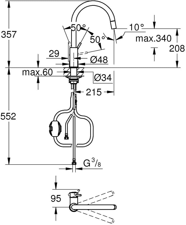Смеситель для кухни Grohe 30573000, латунь, цвет хром