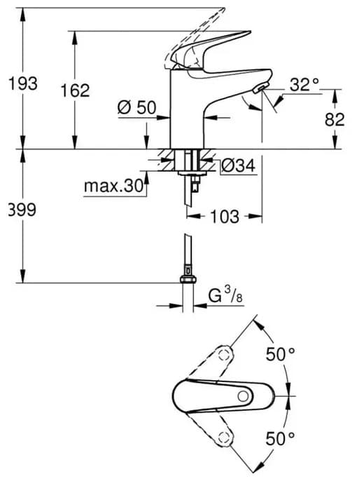 Смеситель Grohe Euroeco 32734001, латунь, цвет хром