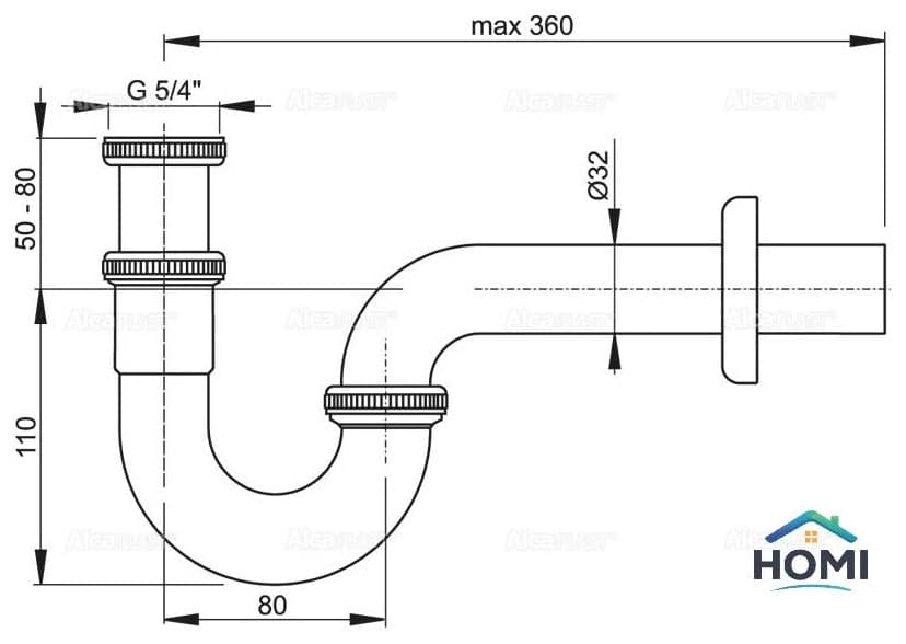 Сифон Alcaplast CleanFlow 5/4 диаметр 32 мм
