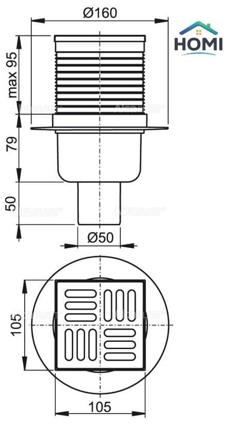 Alcaplast трап PointFlow 105 диаметр 50 (10.5х10.5 см)