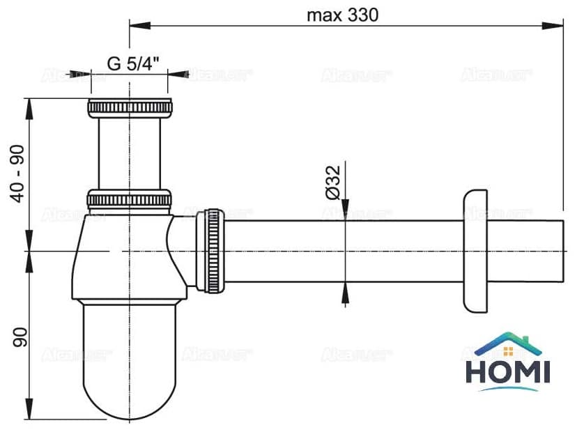 Сифон Alcaplast ChromeFlow 5/4 Ø32 32 мм
