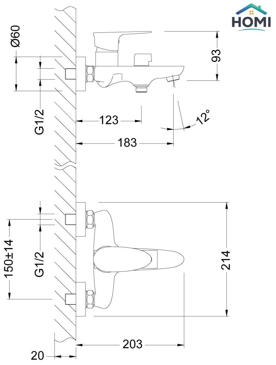 Смеситель для ванны Lemark MIX-B180C, латунь, цвет хром