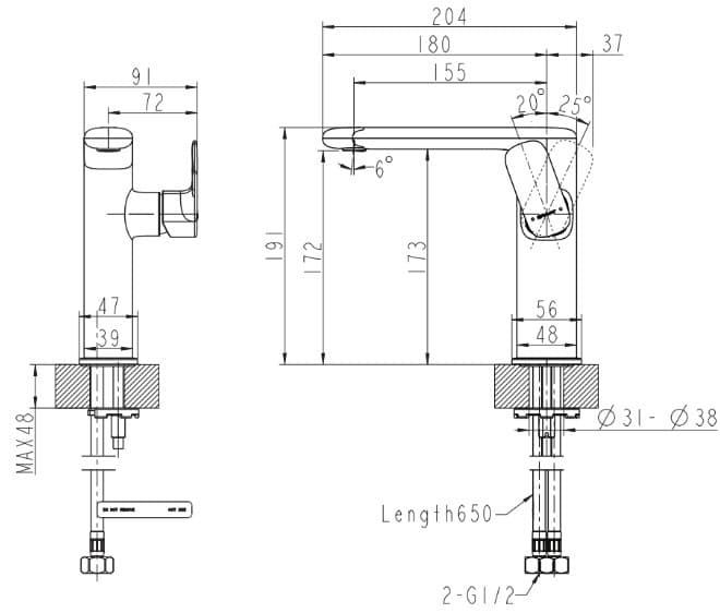 Смеситель BRAVAT F1421CH, латунь, цвет хром
