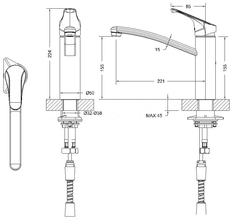 Смеситель BRAVAT F7234CH, латунь, цвет хром