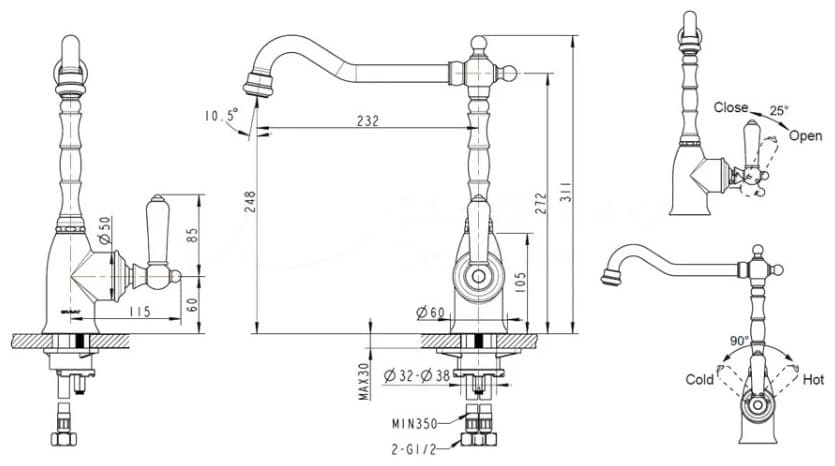 Смеситель BRAVAT F775GL, латунь, цвет золотой