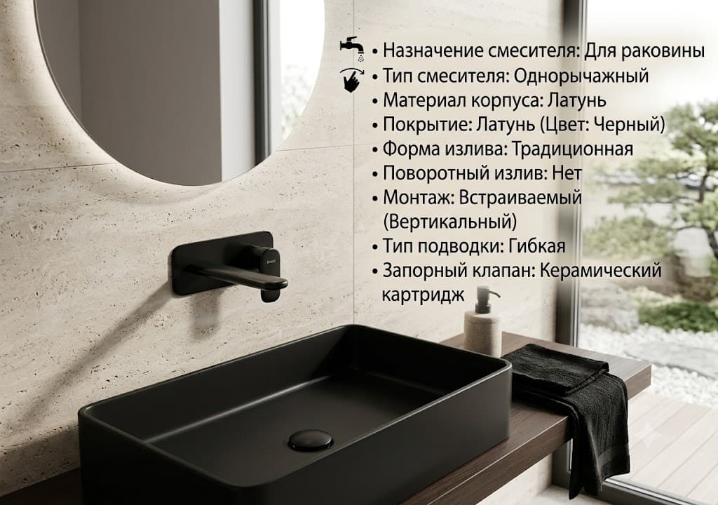 Смеситель BRAVAT P8421454BW-ENG, латунь, цвет черный