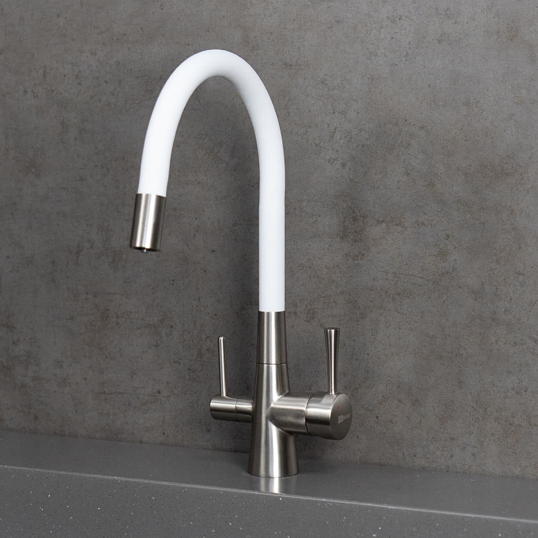 Смеситель Lemark LM3075TSBN-White, латунь, цвет белый, никель