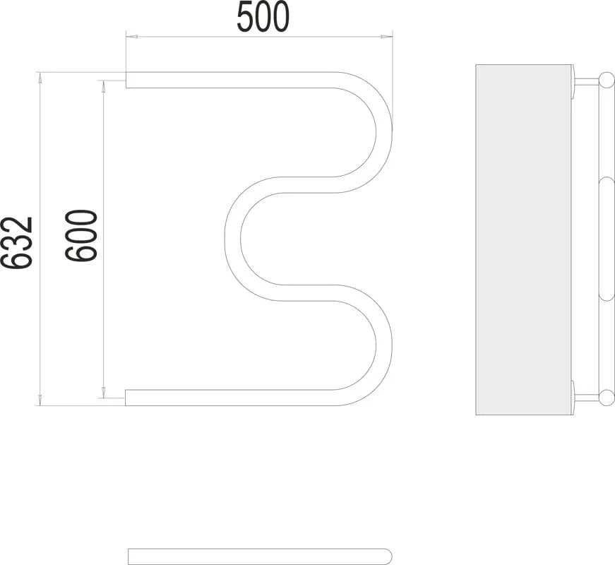 Полотенцесушитель водяной Terminus М 4620768881190, 500х600, ширина 50 см, высота 60 см, боковое подключение 60 см, хром