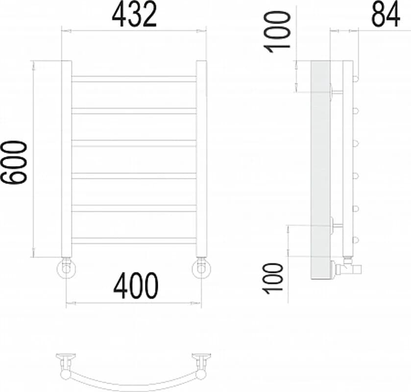 Полотенцесушитель водяной Terminus Классик 4670078530202, П6 400х600, ширина 40 см, высота 60 см, хром