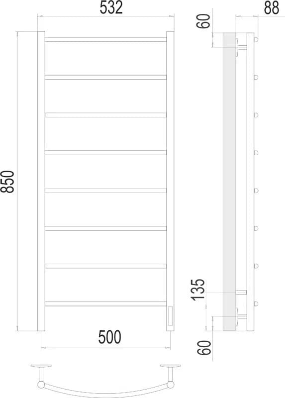 Полотенцесушитель электрический Terminus Классик П8 500х850, ширина 50 см, высота 85 см, 4670078531360