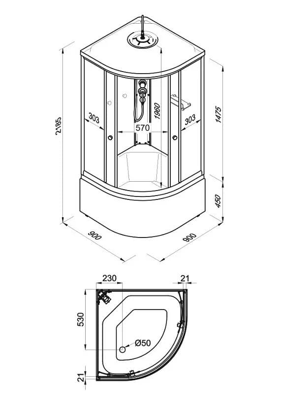 Душевая кабина Triton Стандарт 90 x 90 см, поддон высокий Б, стекло Полосы, профиль белый