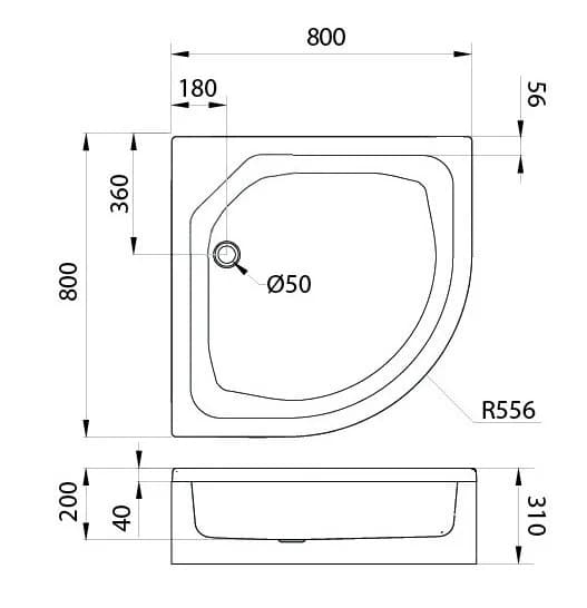 Поддон душевой Triton Щ0000072394, 80 x 80 см, ПД20 средний 31 см, четверть круга, белый