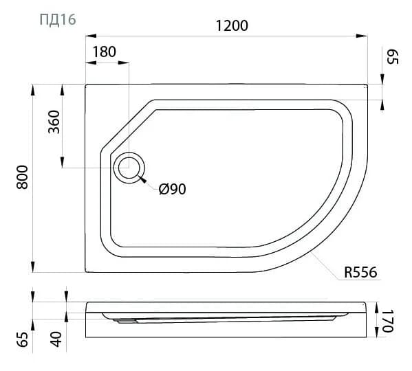 Поддон душевой Triton Щ0000038229/Щ0000038230, 120 x 80 см, высота 17 см, прямоугольный-асимметричный, белый, левый/правый